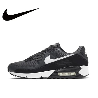Nike Original Air Max 90 Low Men's Sneakers Winter Breathable Casual Shoes Anti-slip and Wear Resistant Glossy Black
