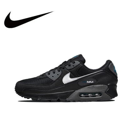 Nike Original Air Max 90 Low Men's Sneakers Winter Breathable Casual Shoes Anti-slip and Wear Resistant Glossy Black