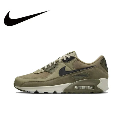 Nike Original Air Max 90 Low Men's Sneakers Winter Breathable Casual Shoes Anti-slip and Wear Resistant Glossy Black